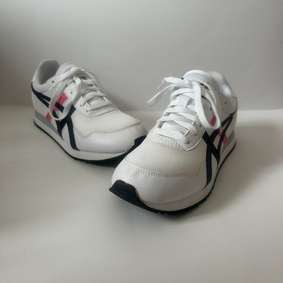 Asics Women’s Tiger Runners in White with Midnight Blue and Hot Pink Accents - 9 - Picture 10 of 12